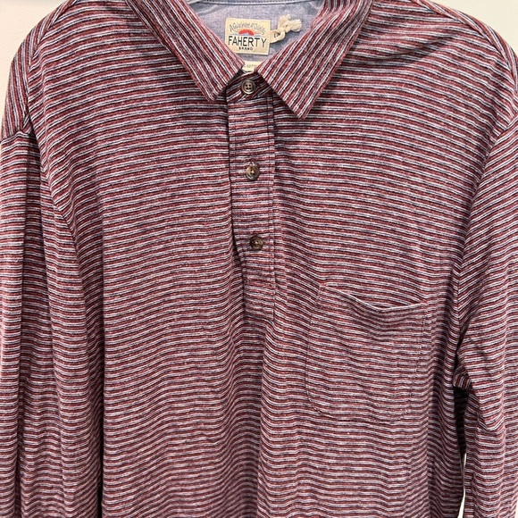 Faherty Organic Cotton Long Sleeve Striped Polo Shirt Size Large - Picture 2 of 11